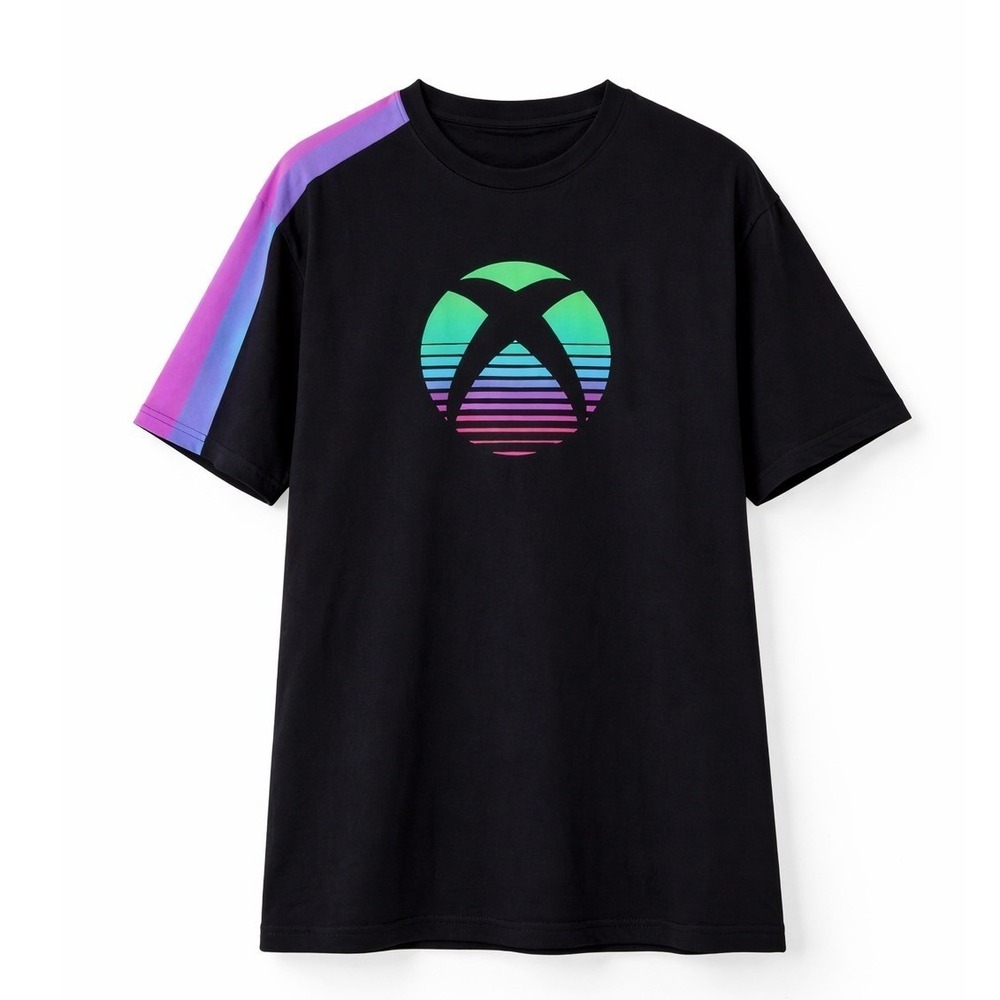 Xbox‎ Meta Threads Mens XL Black Retro Vaporwave Sunset Graphic T-Shirt